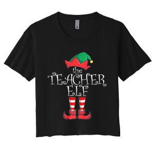 Teacher Elf Matching Family Christmas Pajama Teacher Elf Women's Crop Top Tee