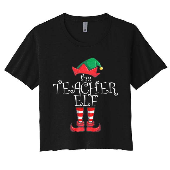 Teacher Elf Matching Family Christmas Pajama Teacher Elf Women's Crop Top Tee