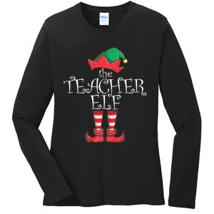 Teacher Elf Matching Family Christmas Pajama Teacher Elf Ladies Long Sleeve Shirt