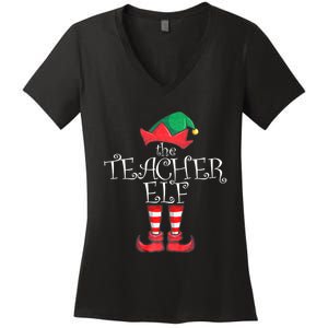 Teacher Elf Matching Family Christmas Pajama Teacher Elf Women's V-Neck T-Shirt