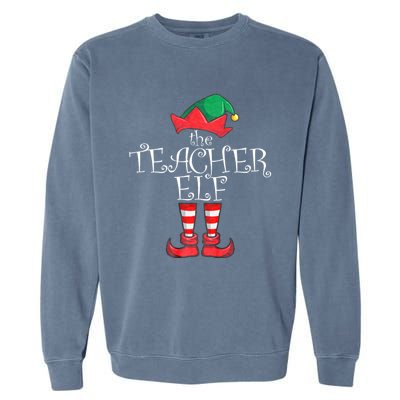 Teacher Elf Matching Family Christmas Pajama Teacher Elf Garment-Dyed Sweatshirt