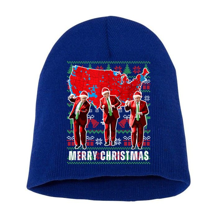 Trump Election Map Merry Christmas Holiday Santa Hat Xmas Gift Short Acrylic Beanie