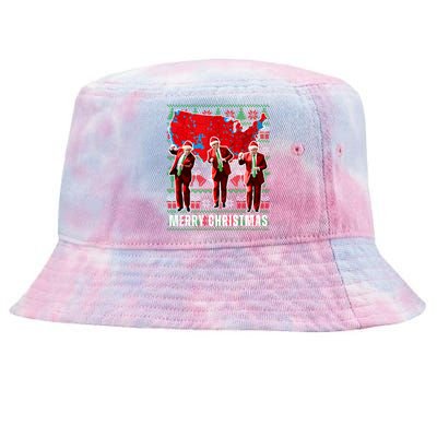 Trump Election Map Merry Christmas Holiday Santa Hat Xmas Gift Tie-Dyed Bucket Hat