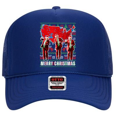 Trump Election Map Merry Christmas Holiday Santa Hat Xmas Gift High Crown Mesh Back Trucker Hat