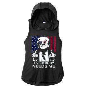 Trump Everybody Needs Me Ladies PosiCharge Tri-Blend Wicking Draft Hoodie Tank