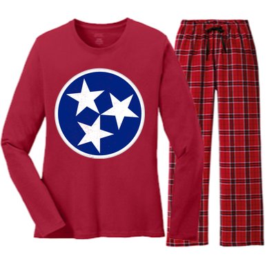 Tennessee Flag Vintage Distressed Women's Long Sleeve Flannel Pajama Set 