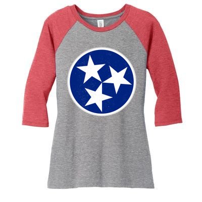 Tennessee Flag Vintage Distressed Women's Tri-Blend 3/4-Sleeve Raglan Shirt