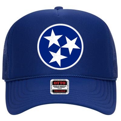 Tennessee Flag Vintage Distressed High Crown Mesh Back Trucker Hat