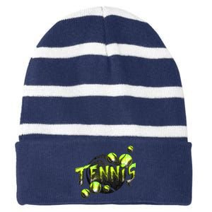 Tennis Striped Beanie with Solid Band