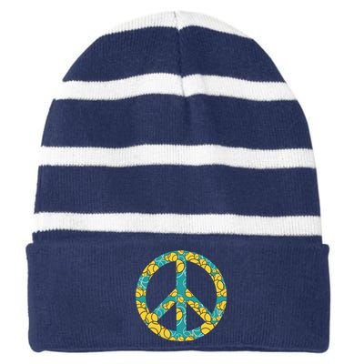 Tennis Peace Sign Striped Beanie with Solid Band