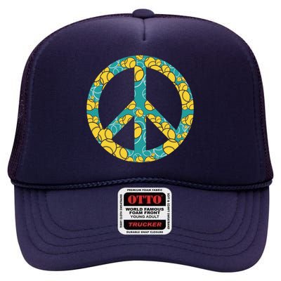 Tennis Peace Sign High Crown Mesh Back Trucker Hat