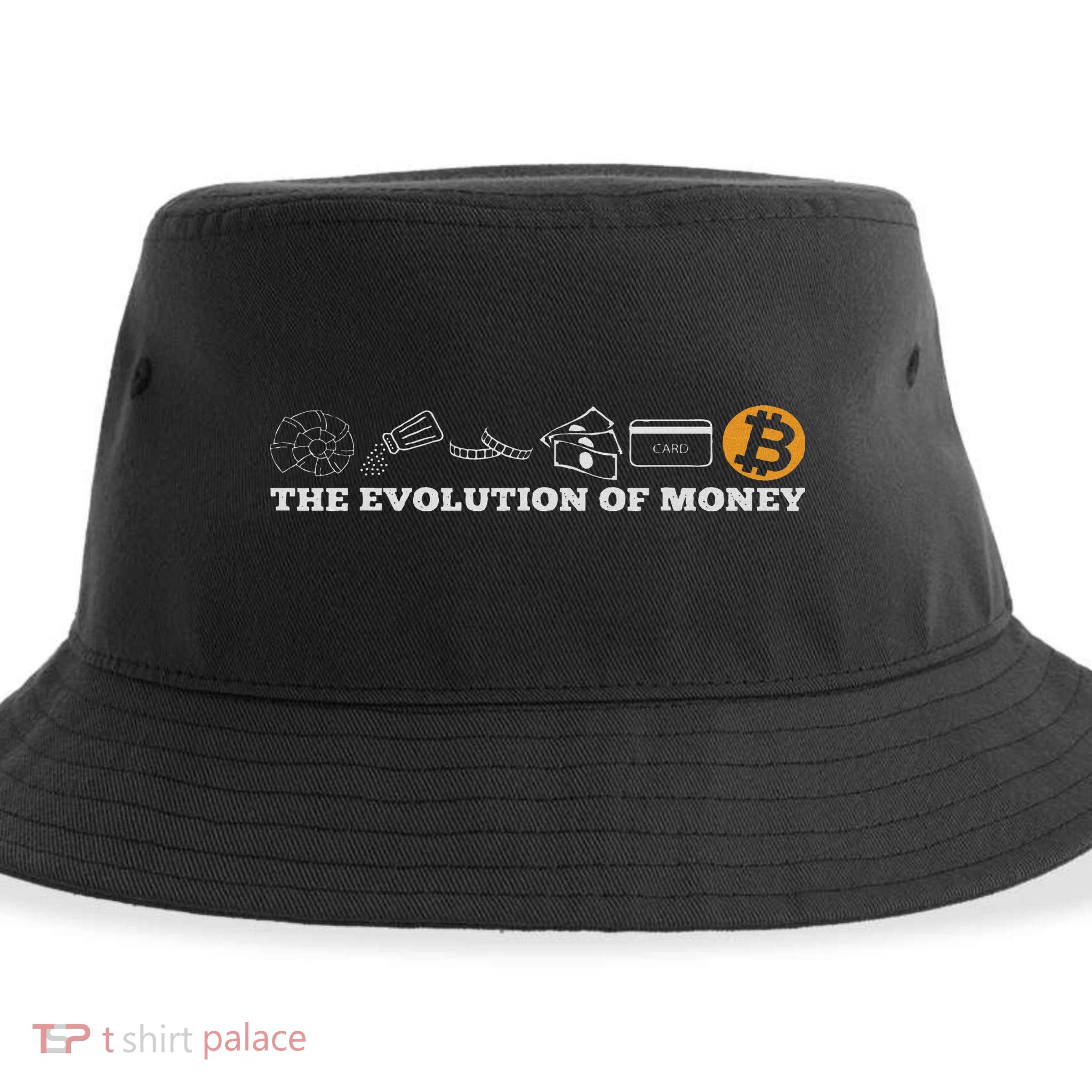 The Evolution Of Money Bitcoin Btc Crypto Cryptocurrency Sustainable Bucket Hat
