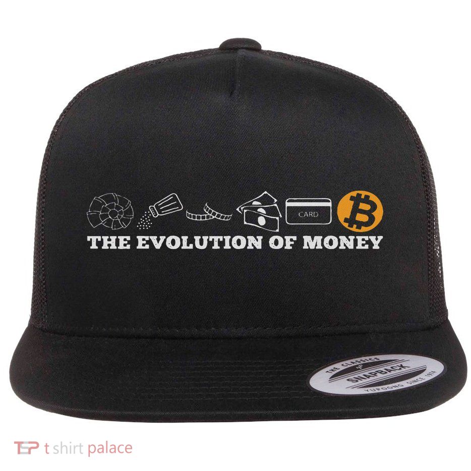 The Evolution Of Money Bitcoin Btc Crypto Cryptocurrency Flatbill Hat
