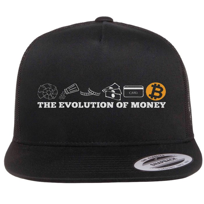 The Evolution Of Money Bitcoin Btc Crypto Cryptocurrency Flat Bill Trucker Hat