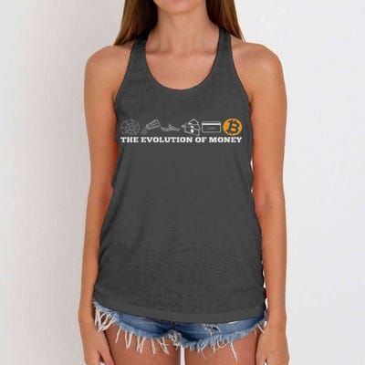 The Evolution Of Money Bitcoin Btc Crypto Cryptocurrency Women's Knotted Racerback Tank