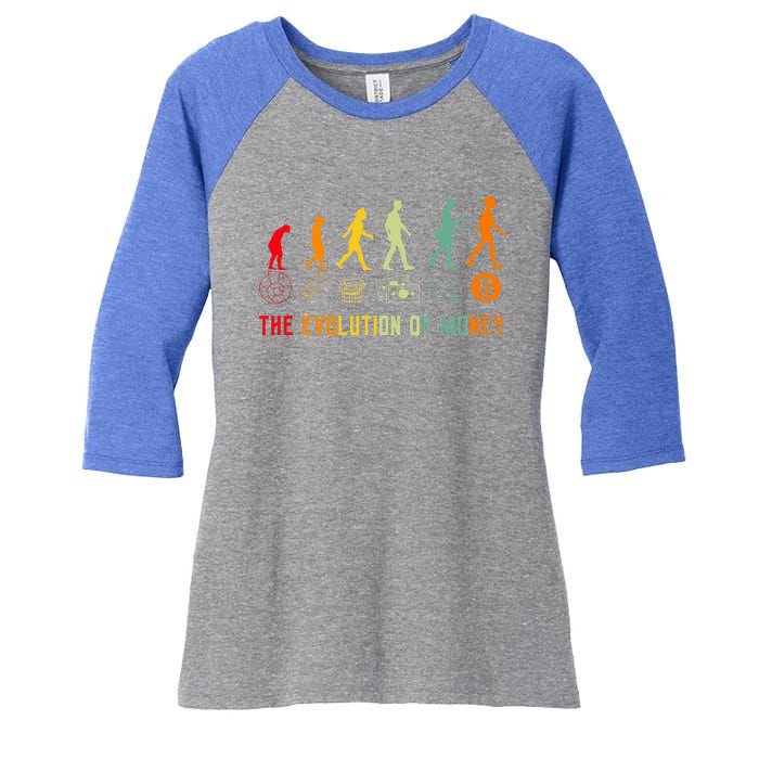 The Evolution Of Money Bitcoin Btc Crypto Cryptocurrency Women's Tri-Blend 3/4-Sleeve Raglan Shirt