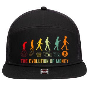 The Evolution Of Money Bitcoin Btc Crypto Cryptocurrency 7 Panel Mesh Trucker Snapback Hat