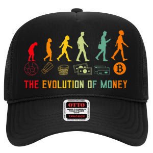 The Evolution Of Money Bitcoin Btc Crypto Cryptocurrency High Crown Mesh Back Trucker Hat