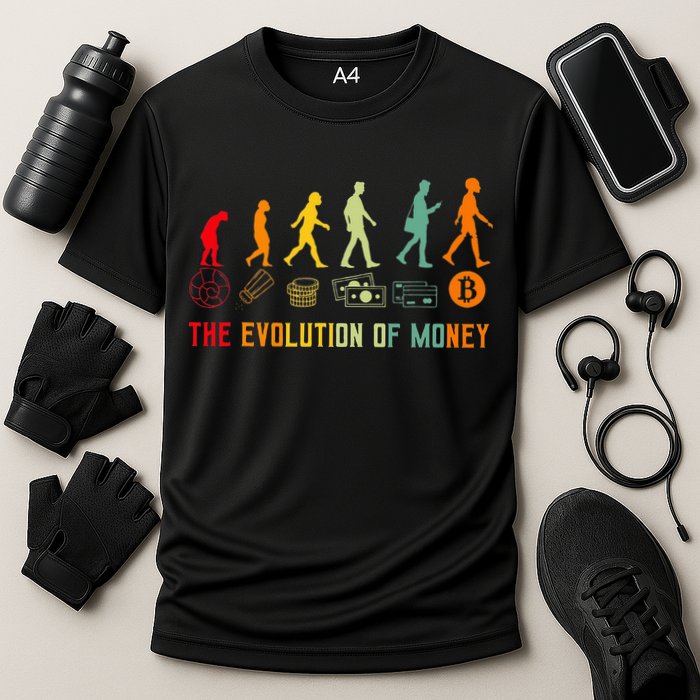 The Evolution Of Money Bitcoin Btc Crypto Cryptocurrency Cooling Performance Crew T-Shirt