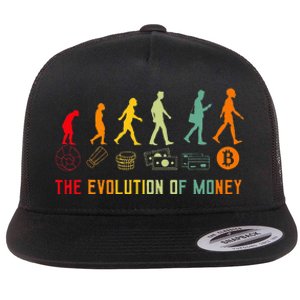 The Evolution Of Money Bitcoin Btc Crypto Cryptocurrency Flat Bill Trucker Hat