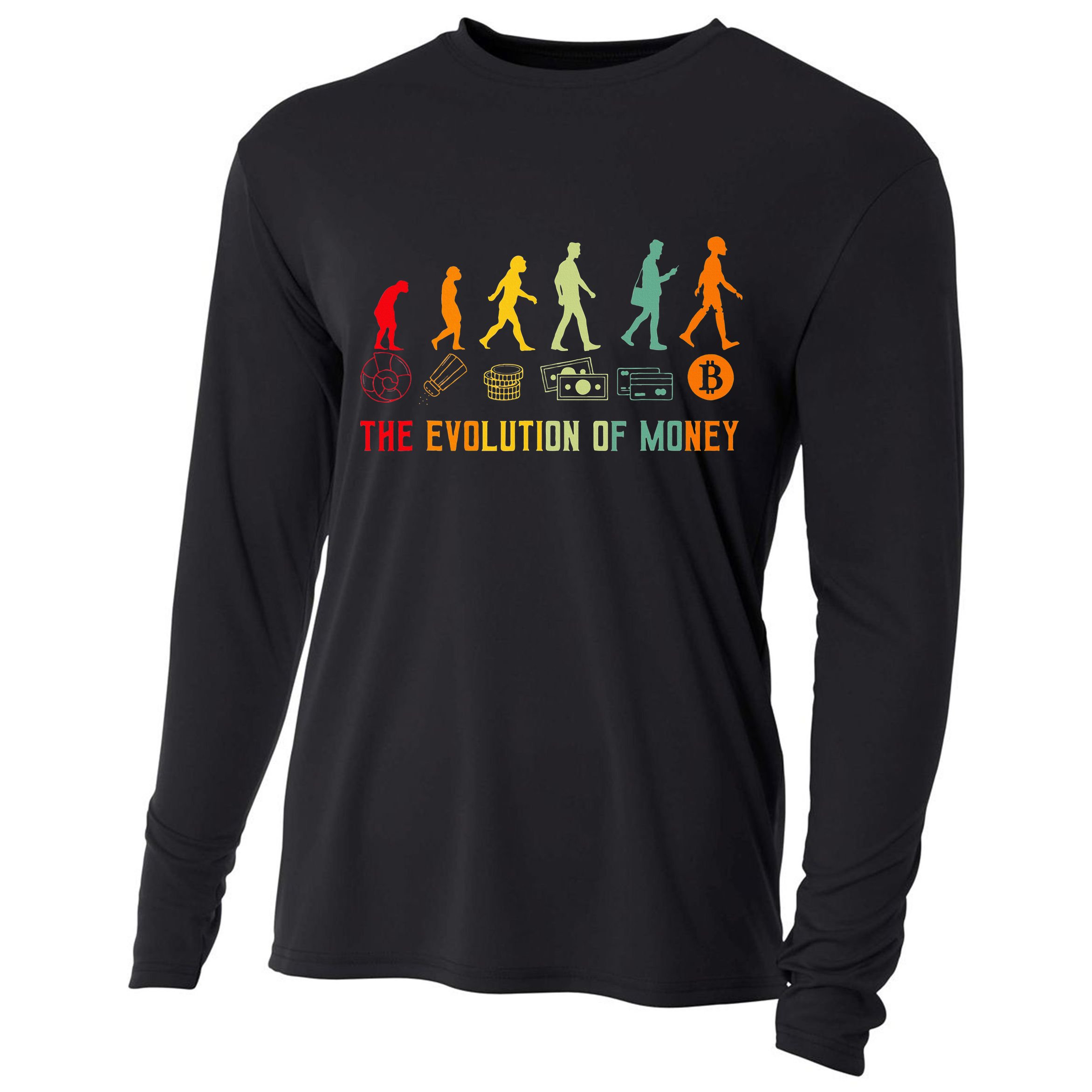 The Evolution Of Money Bitcoin Btc Crypto Cryptocurrency Cooling Performance Long Sleeve Crew