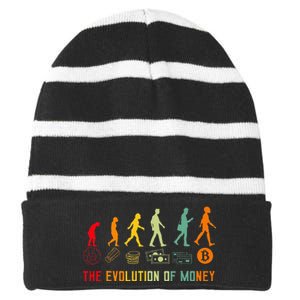 The Evolution Of Money Bitcoin Btc Crypto Cryptocurrency Striped Beanie with Solid Band