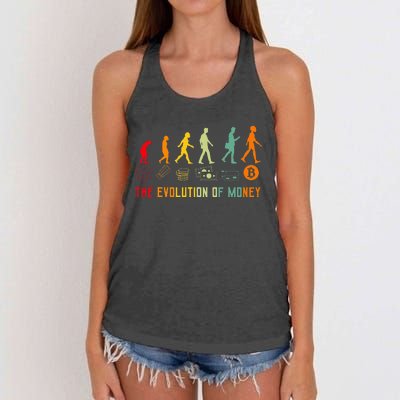 The Evolution Of Money Bitcoin Btc Crypto Cryptocurrency Women's Knotted Racerback Tank