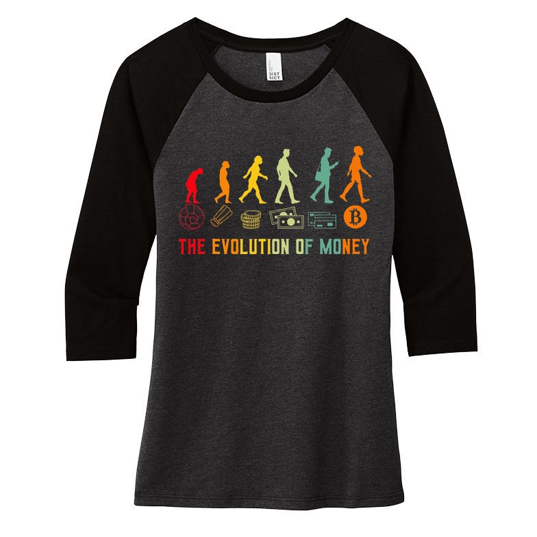 The Evolution Of Money Bitcoin Btc Crypto Cryptocurrency Women's Tri-Blend 3/4-Sleeve Raglan Shirt