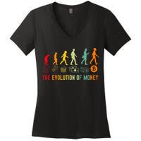 The Evolution Of Money Bitcoin Btc Crypto Cryptocurrency Women's V-Neck T-Shirt