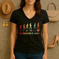 The Evolution Of Money Bitcoin Btc Crypto Cryptocurrency Women's V-Neck T-Shirt