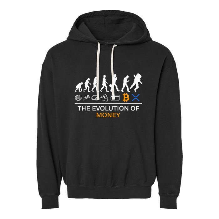 The Evolution Of Money Bitcoin Ripple Xrp To The Moon Garment-Dyed Fleece Hoodie