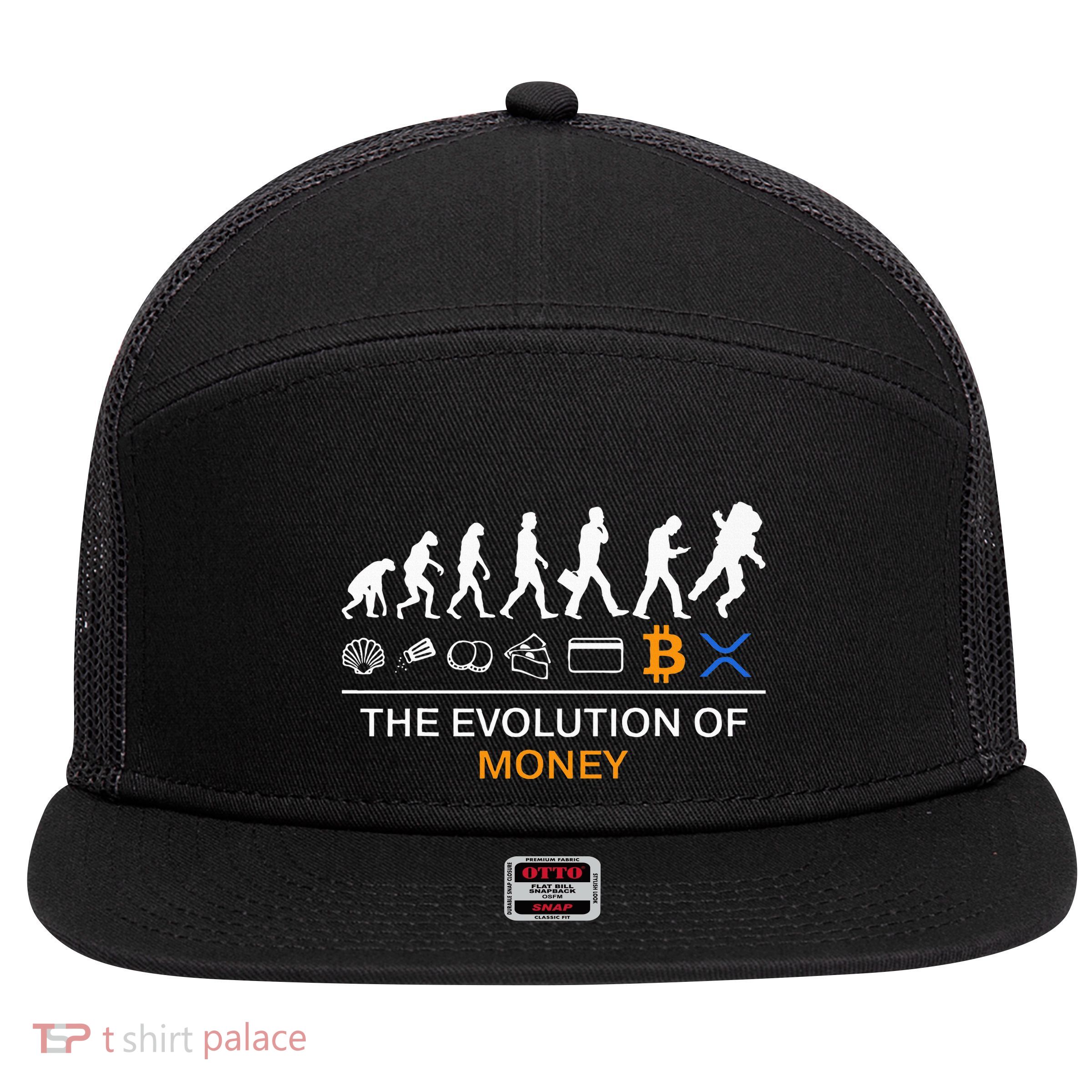 The Evolution Of Money Bitcoin Ripple Xrp To The Moon 7 Panel Mesh Trucker Snapback Hat