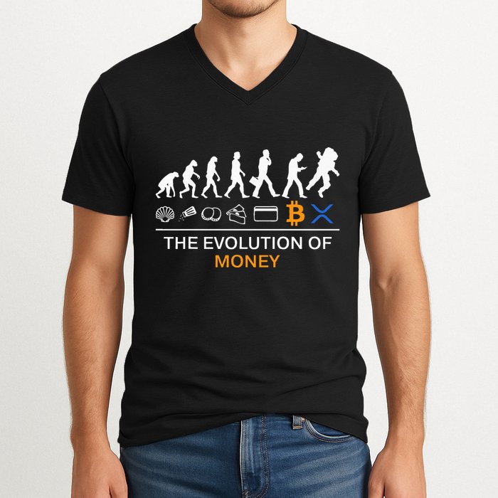 The Evolution Of Money Bitcoin Ripple Xrp To The Moon V-Neck T-Shirt