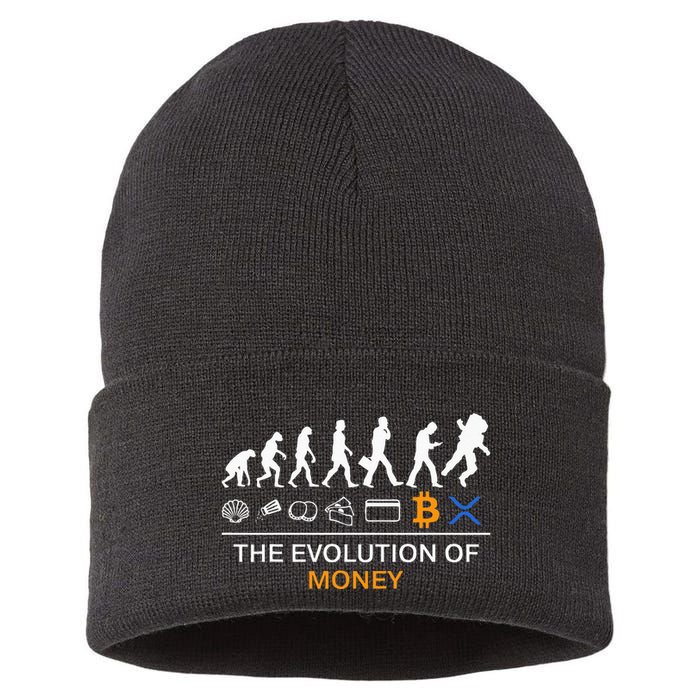 The Evolution Of Money Bitcoin Ripple Xrp To The Moon Sustainable Knit Beanie