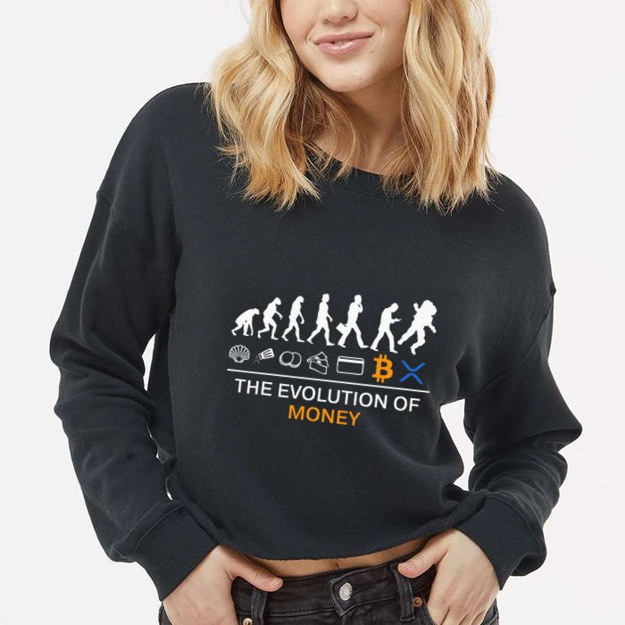 The Evolution Of Money Bitcoin Ripple Xrp To The Moon Cropped Pullover Crew