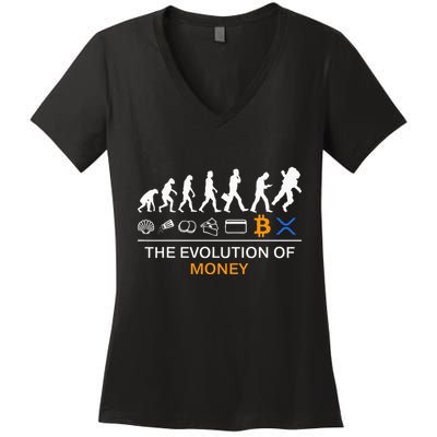 The Evolution Of Money Bitcoin Ripple Xrp To The Moon Women's V-Neck T-Shirt