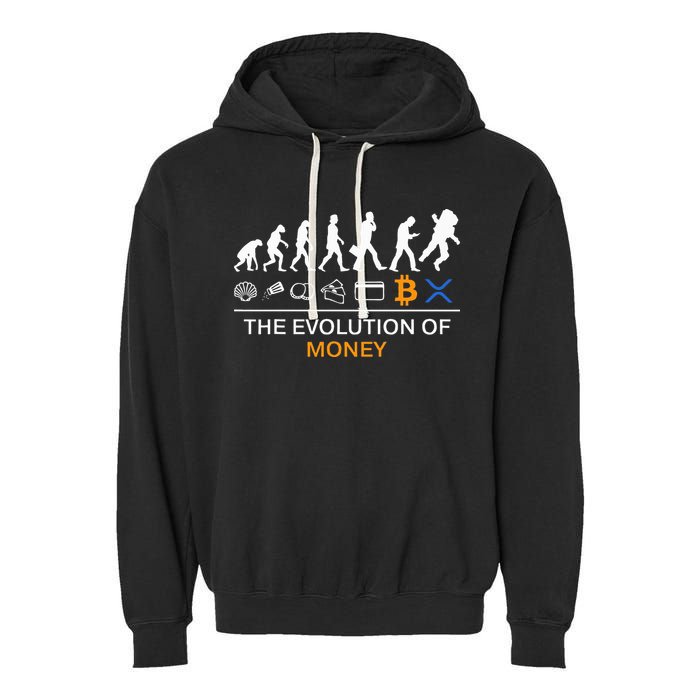 The Evolution Of Money Funny Bitcoin Ripple Xrp To The Moon Garment-Dyed Fleece Hoodie