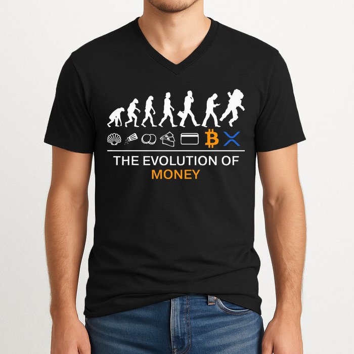 The Evolution Of Money Funny Bitcoin Ripple Xrp To The Moon V-Neck T-Shirt