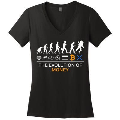 The Evolution Of Money Funny Bitcoin Ripple Xrp To The Moon Women's V-Neck T-Shirt
