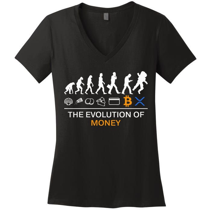 The Evolution Of Money Funny Bitcoin Ripple Xrp To The Moon Women's V-Neck T-Shirt