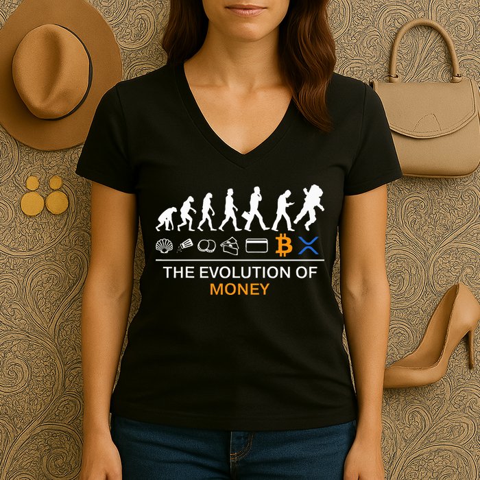 The Evolution Of Money Funny Bitcoin Ripple Xrp To The Moon Women's V-Neck T-Shirt