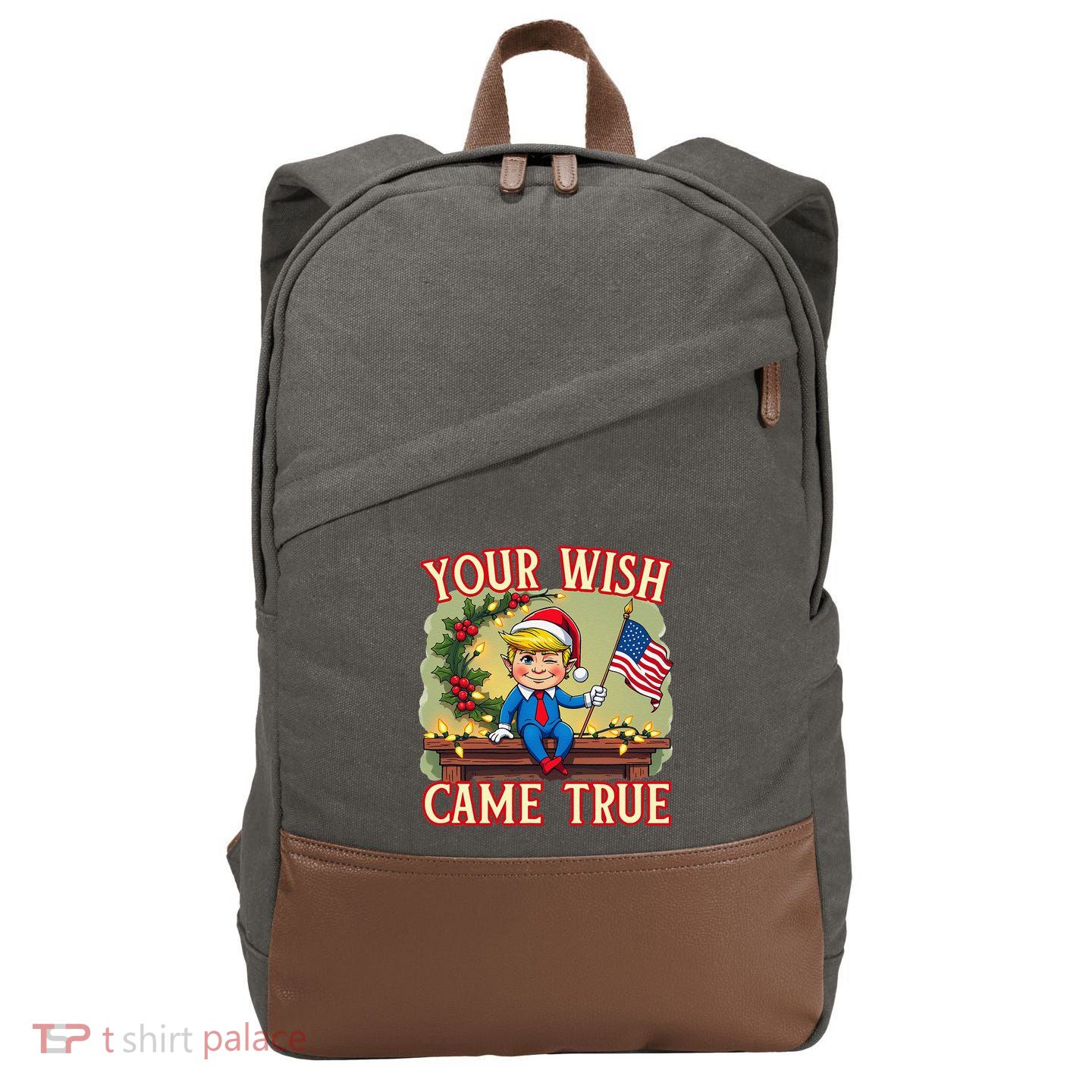 Trump Elf On Mantle Shelf Your Wish Came True Christmas Cotton Canvas Backpack