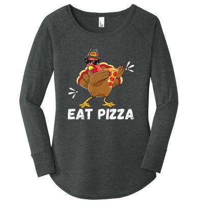 Turkey Eat Pizza Adult Vegan Kids Funny Thanksgiving Women's Perfect Tri Tunic Long Sleeve Shirt