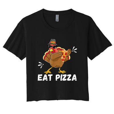 Turkey Eat Pizza Adult Vegan Kids Funny Thanksgiving Women's Crop Top Tee