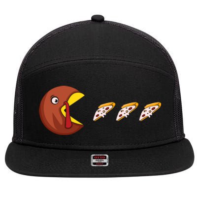 Turkey Eat Pizza Happy Thanksgiving 7 Panel Mesh Trucker Snapback Hat