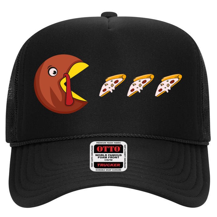 Turkey Eat Pizza Happy Thanksgiving High Crown Mesh Back Trucker Hat