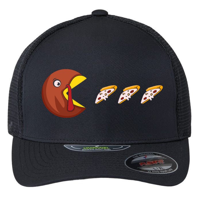 Turkey Eat Pizza Happy Thanksgiving Flexfit Unipanel Trucker Cap