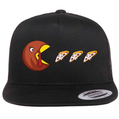 Turkey Eat Pizza Happy Thanksgiving Flat Bill Trucker Hat