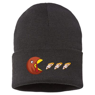 Turkey Eat Pizza Happy Thanksgiving Sustainable Knit Beanie