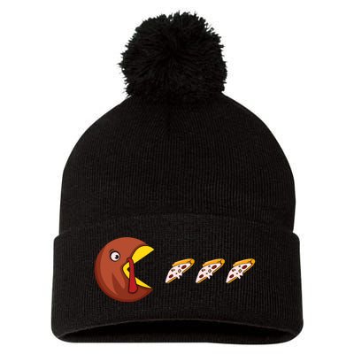 Turkey Eat Pizza Happy Thanksgiving Pom Pom 12in Knit Beanie